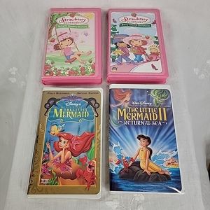 Lot Of 4 Strawberry Shortcake,The Little Mermaid Movies VHS  .